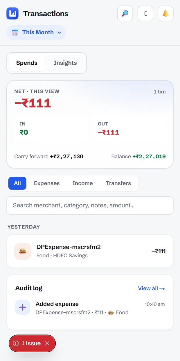 Spending screen